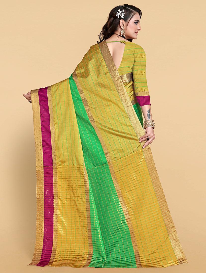 women's checks mustard colored saree with blouse - 19866905 - Standard Image - 1