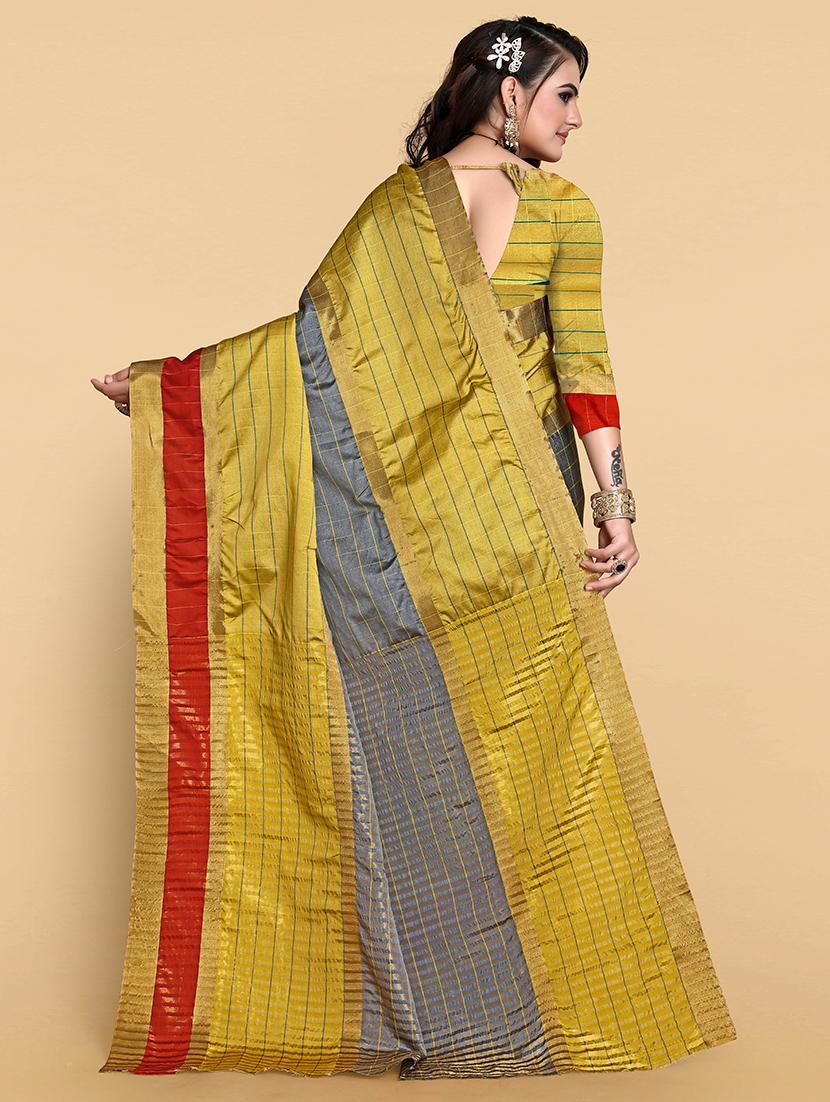 checkered tussar silk saree with blouse - 19866906 - Standard Image - 1