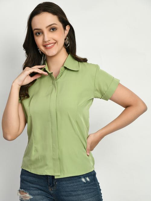 green solid short sleeves regular shirt - 19866972 - Standard Image - 0