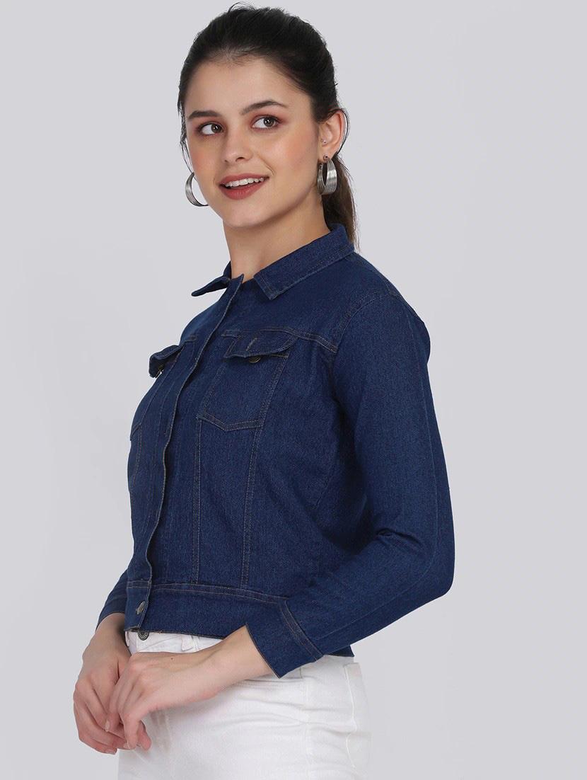 solid blue denim jacket - 19867042 - Standard Image - 1