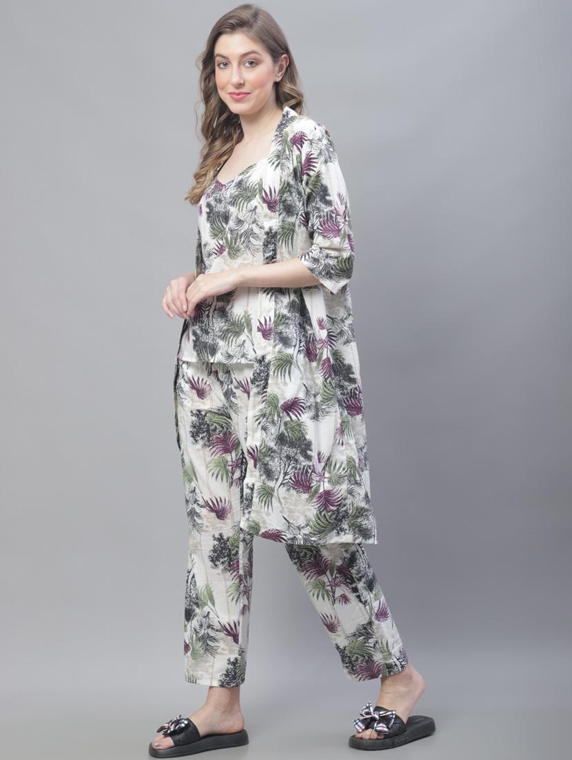 v-neck printed nightwear pyjama set - 19867439 - Standard Image - 1