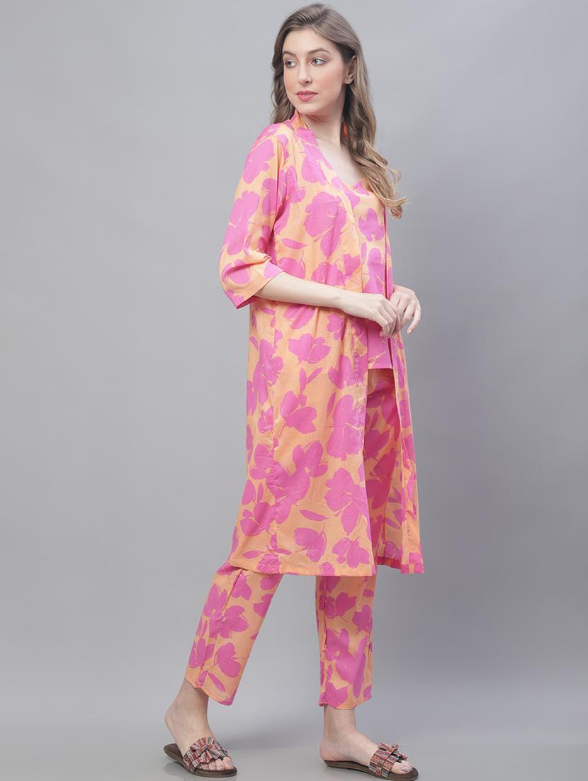 v-neck printed nightwear pyjama set - 19867440 - Standard Image - 1
