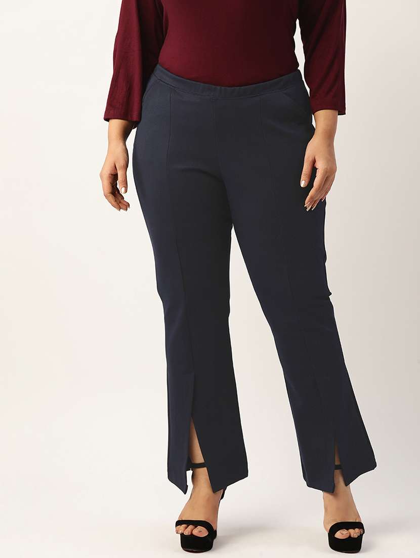 high rise solid flat front trouser