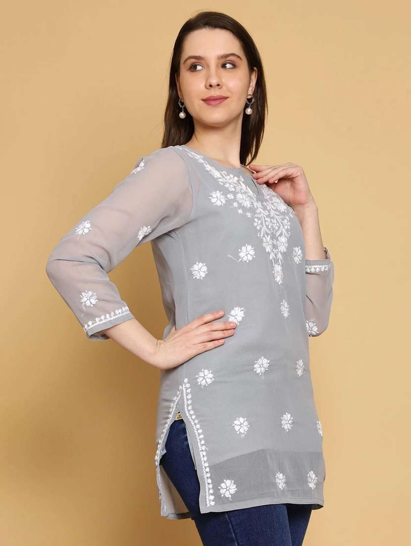 chikankari straight short kurti - 19868562 -  Standard Image - 1
