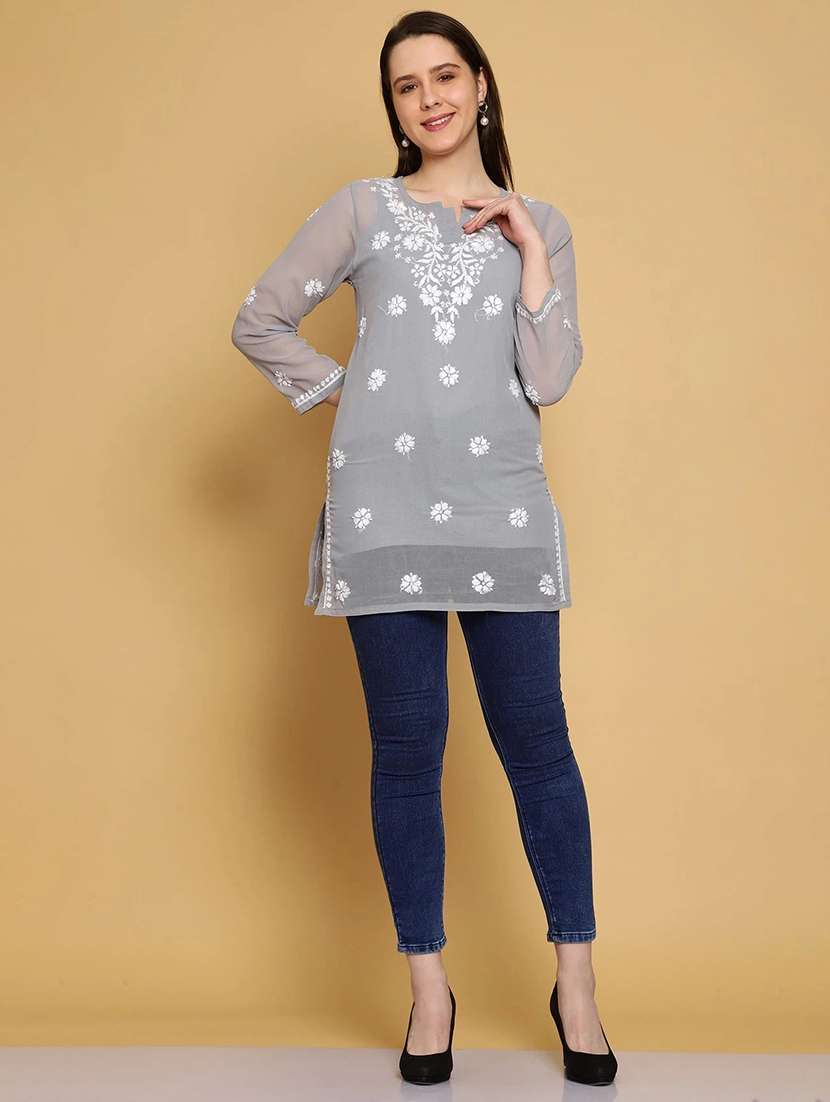 chikankari straight short kurti - 19868562 -  Standard Image - 4