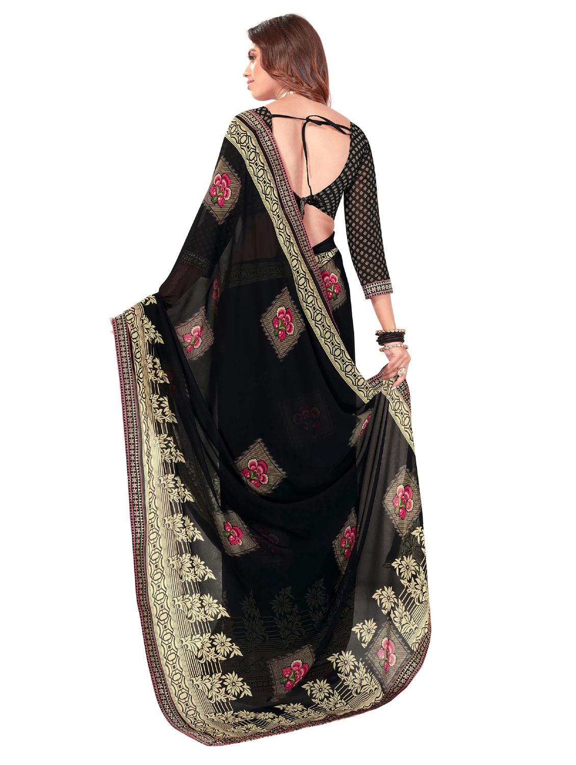 women's floral black colored saree with blouse - 19869006 - Standard Image - 1
