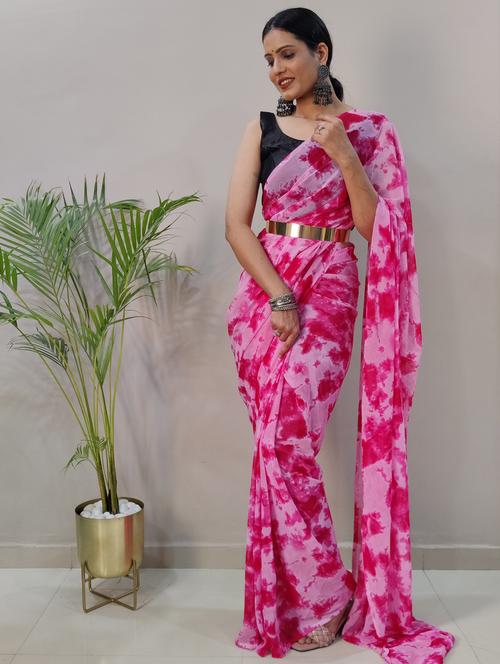 women's tie & dye pink colored saree with blouse - 19870271 -  Standard Image - 0