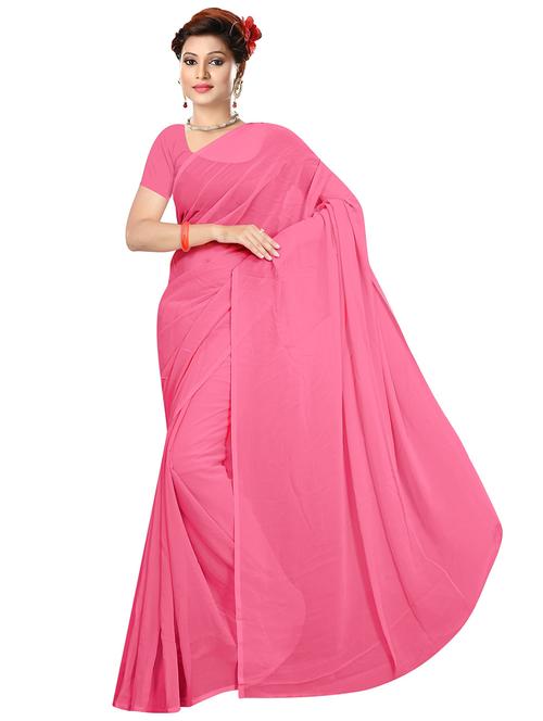 women's solid pink colored saree with blouse - 19870346 - Standard Image - 0