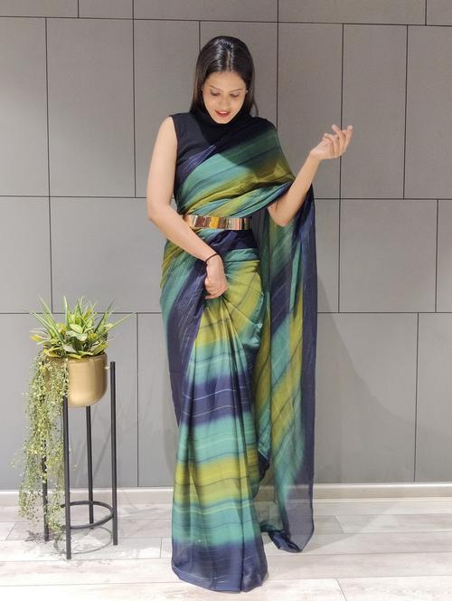 women's stripes multi colored saree with blouse - 19870720 - Standard Image - 0