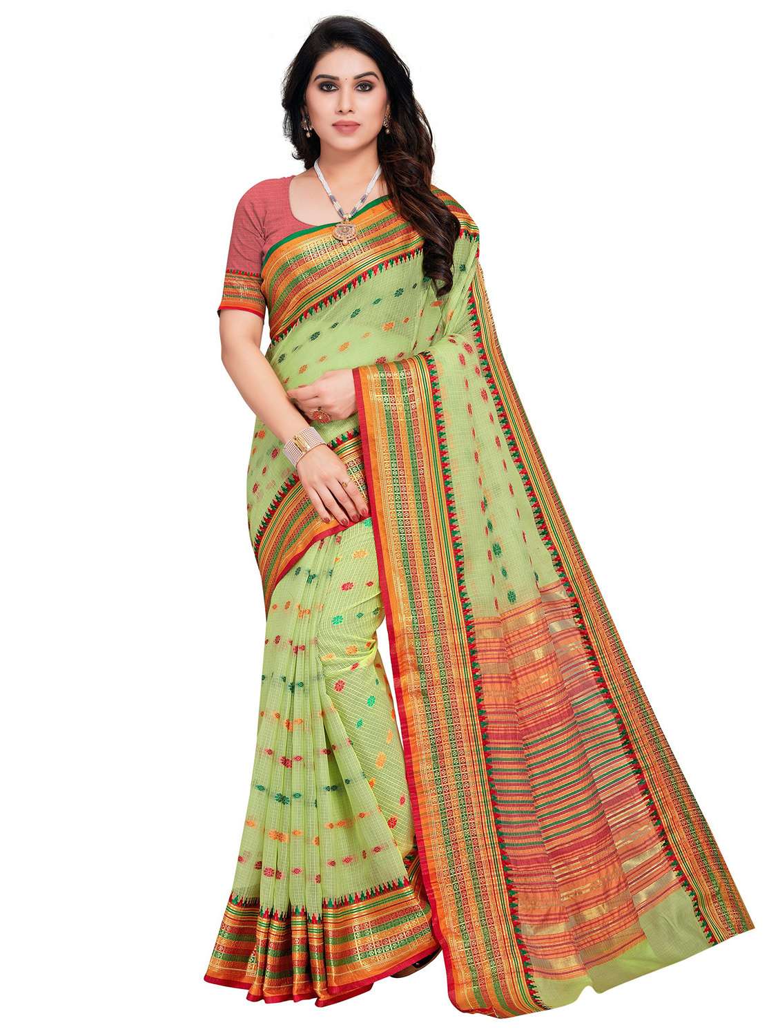 women's self design green colored saree with blouse