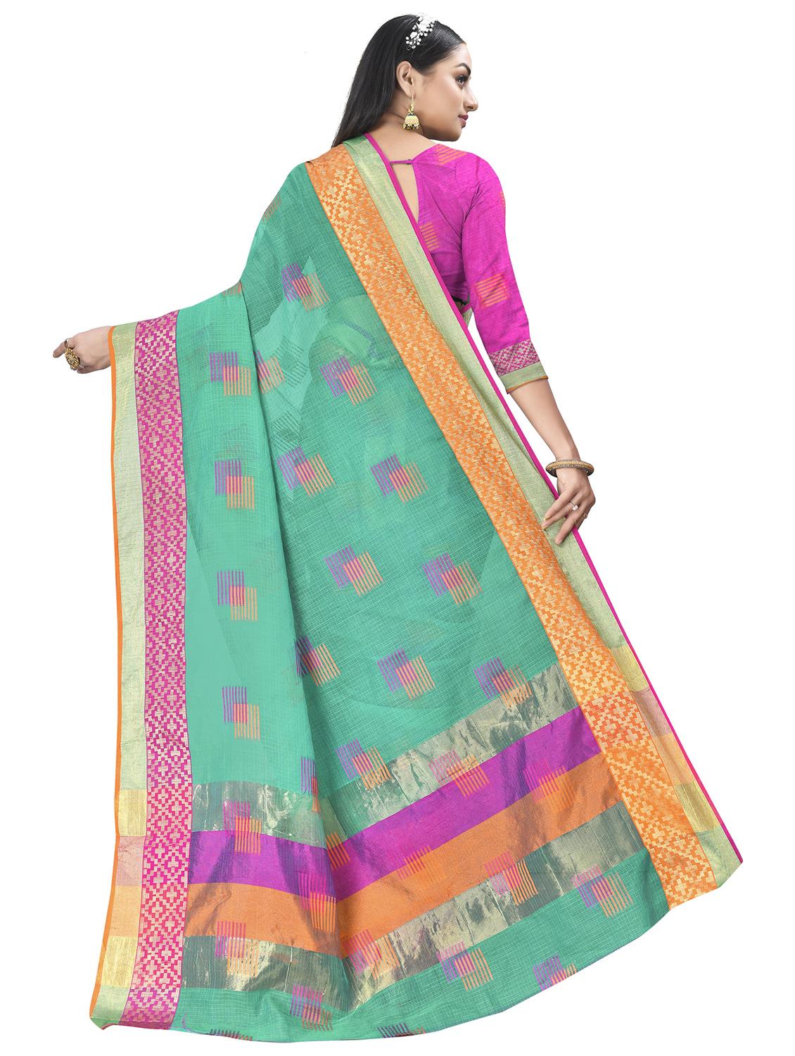 women's chevron sea green colored saree with blouse - 19870913 - Standard Image - 1