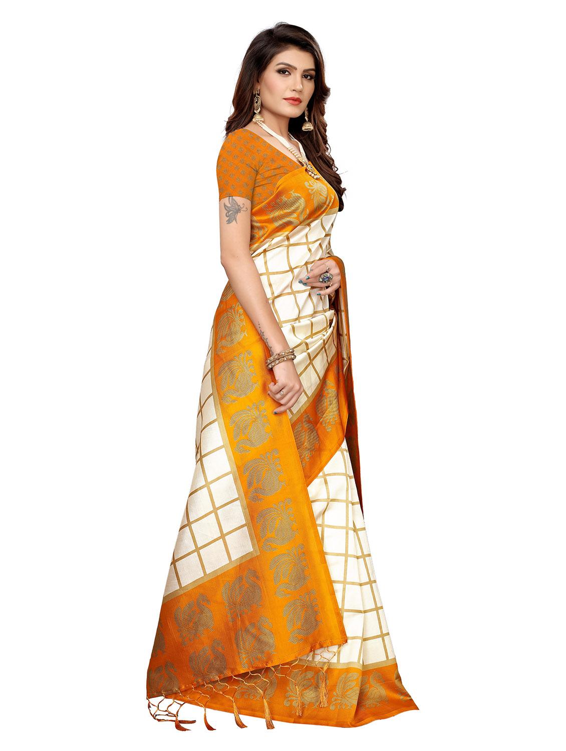 checkered printed saree with blouse - 19870917 -  Standard Image - 1
