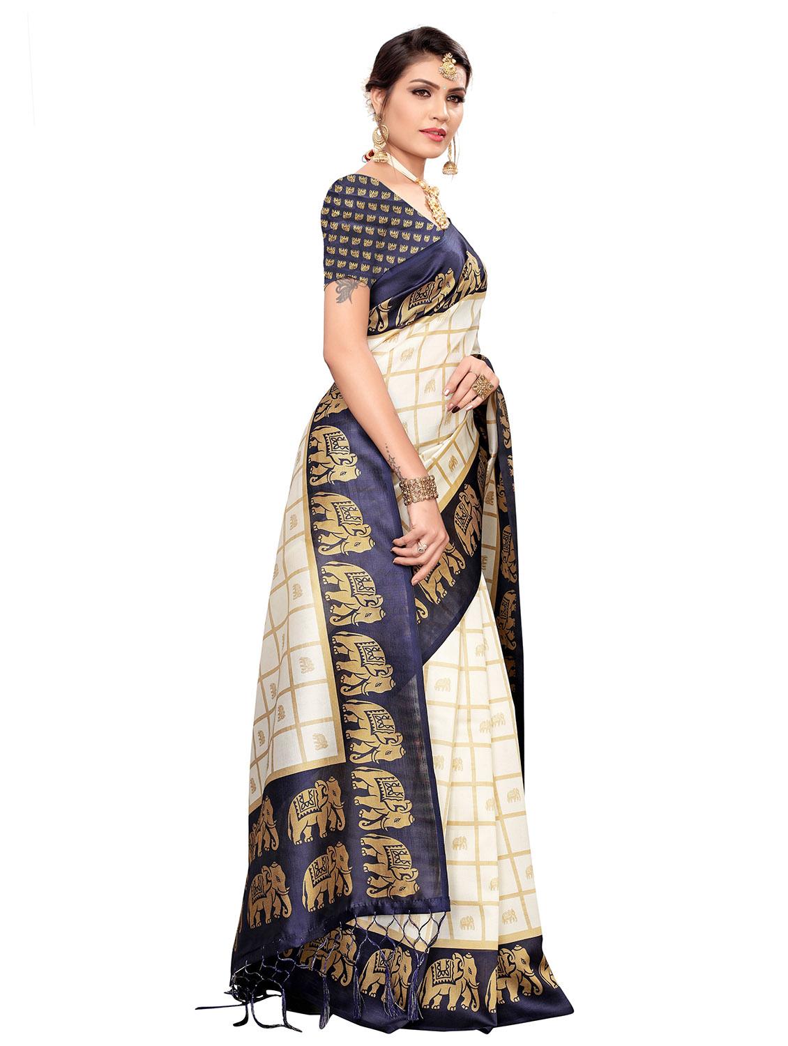 checkered printed saree with blouse - 19870922 - Standard Image - 1
