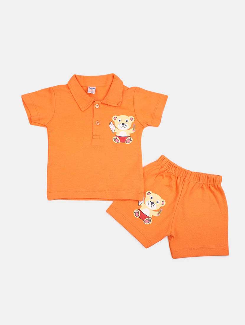 boys shirt collar printed short set