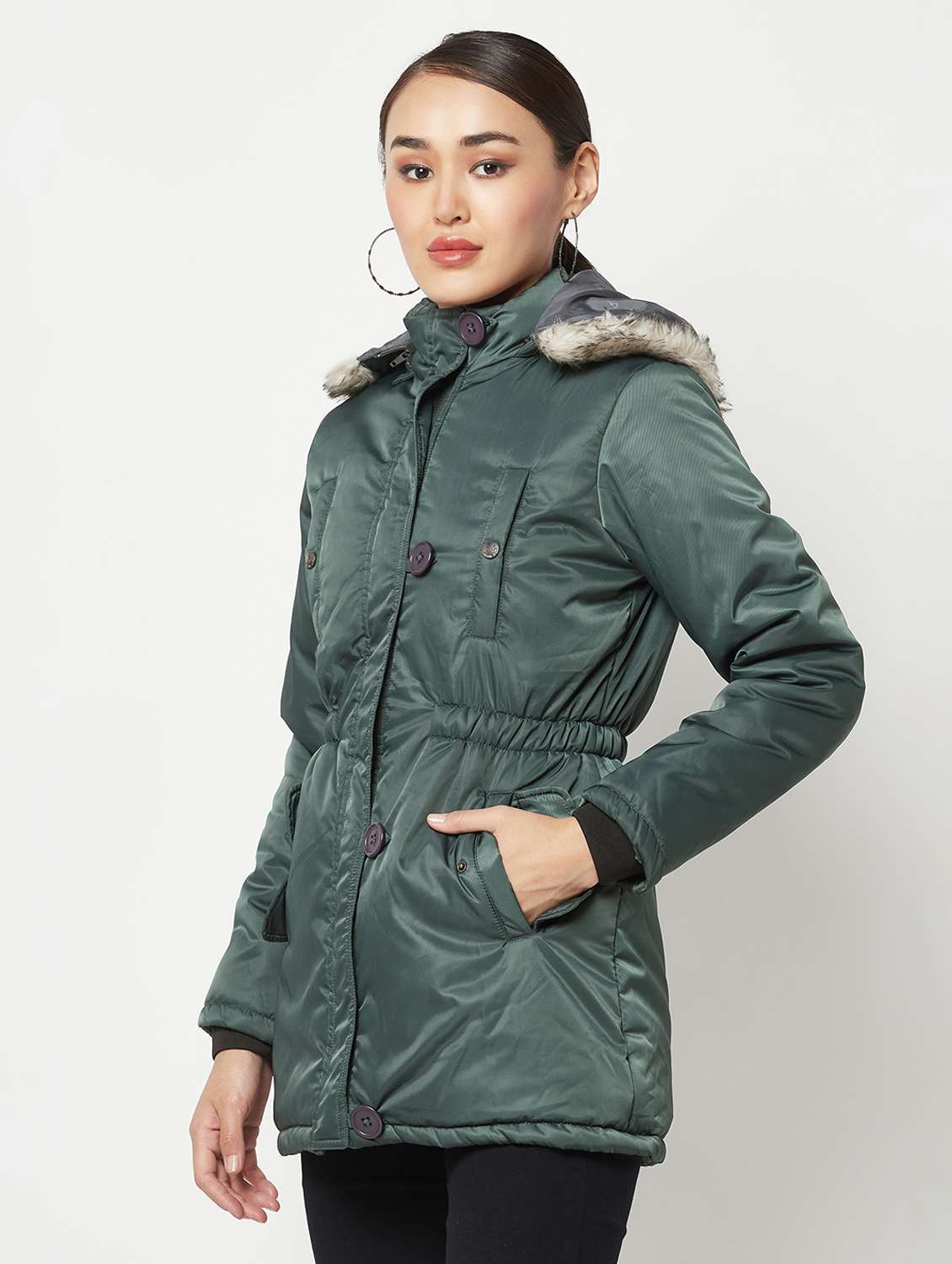 green solid polyester jacket - 19872895 - Standard Image - 1