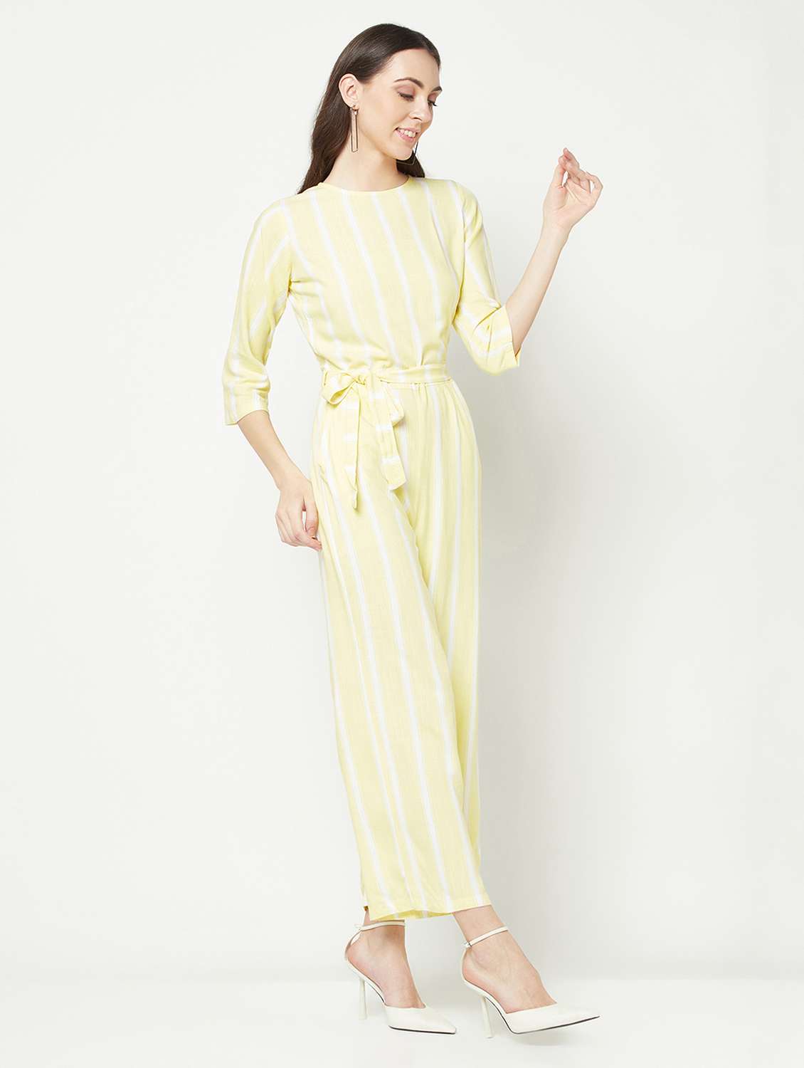 yellow striped crew neck full length jumpsuit - 19872939 -  Standard Image - 4