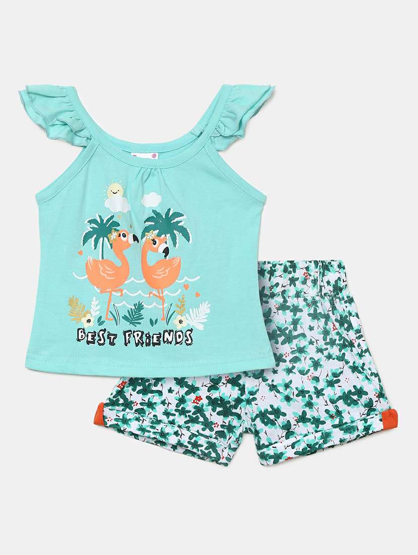 girls printed shorts set
