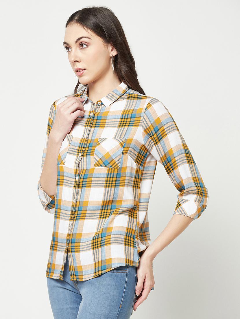 yelow check print regular shirt - 19874824 - Standard Image - 1