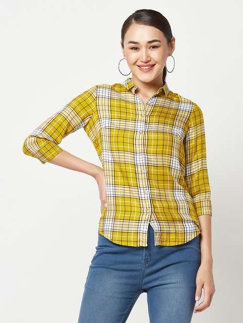 yellow check print regular shirt - 19874833 -  Standard Image - 0