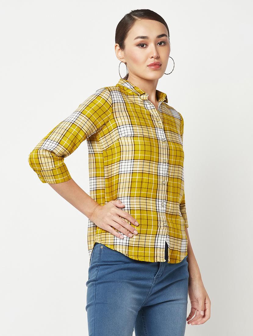yellow check print regular shirt - 19874833 -  Standard Image - 1