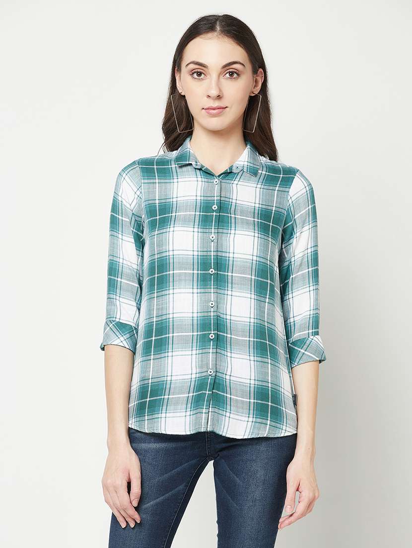 blue check print regular shirt
