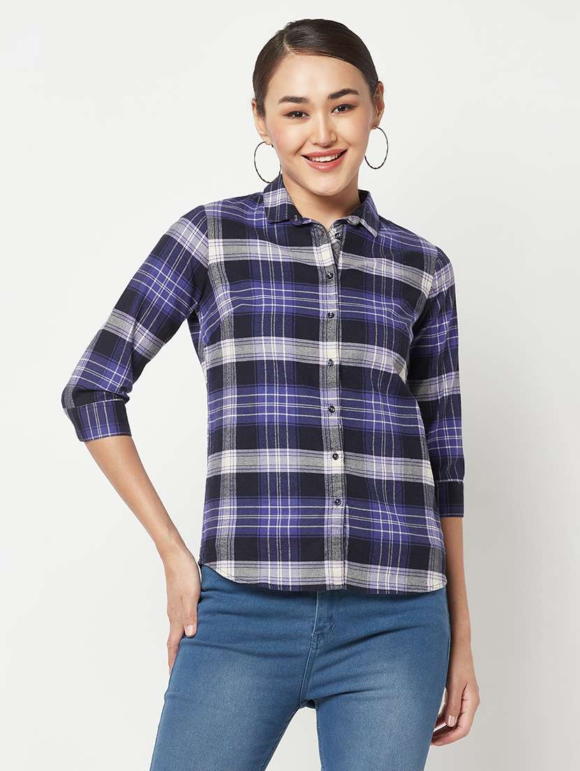blue check print regular shirt
