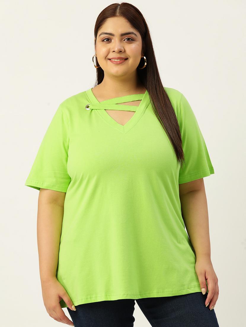 womenplus size solid v neck top - 19874940 -  Zoom Image - 0
