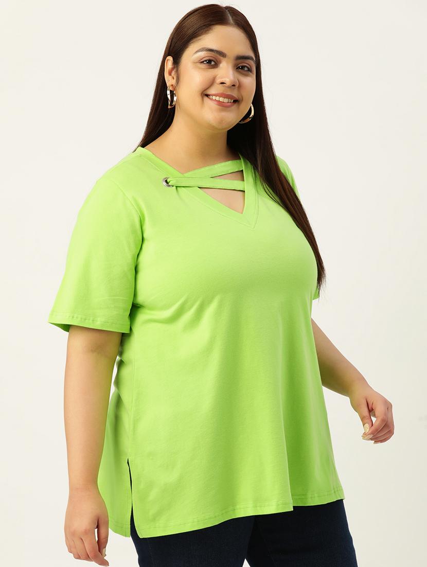 womenplus size solid v neck top - 19874940 - Standard Image - 1