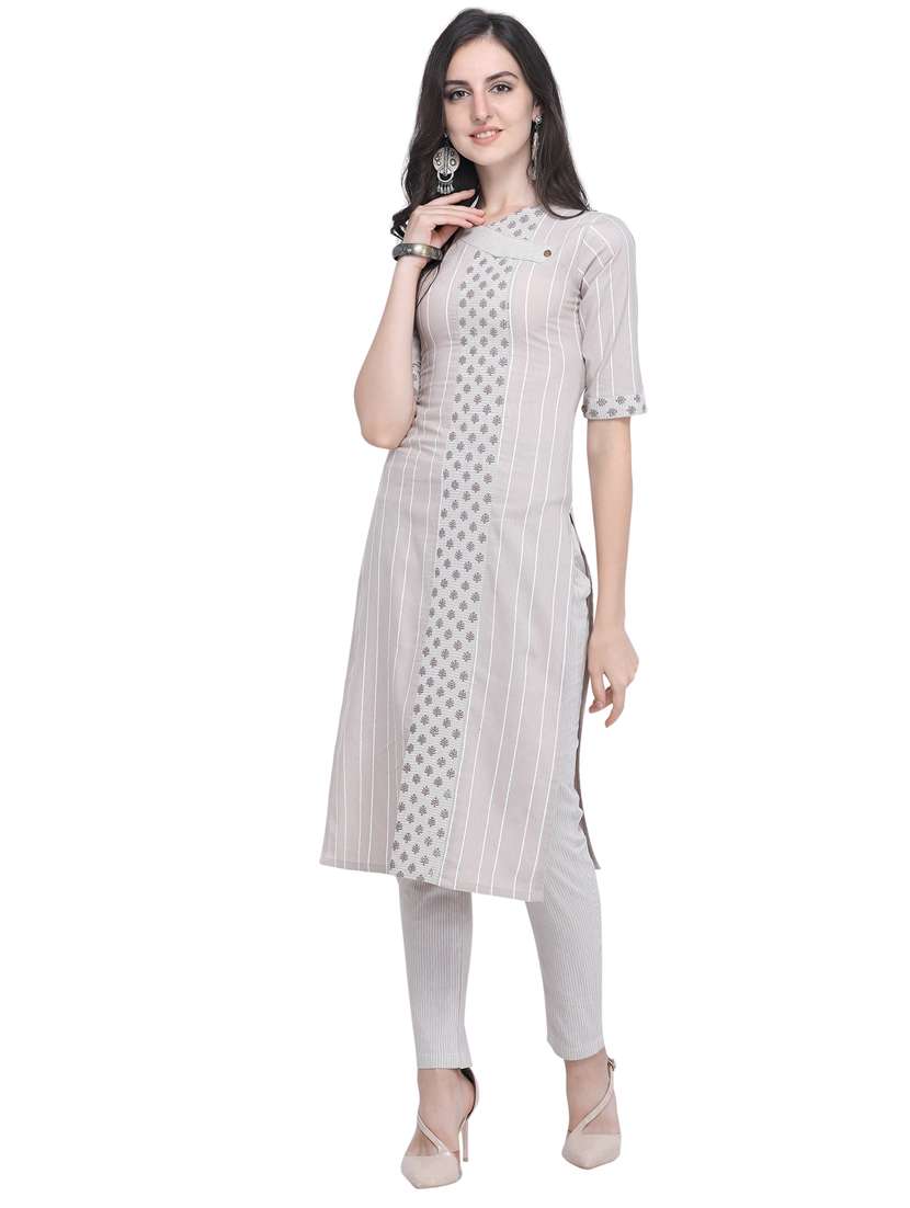 beige cotton blend straight kurta - 19875282 - Standard Image - 1