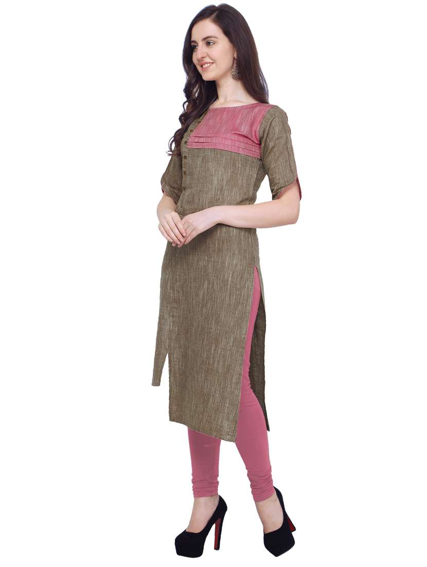 women cotton blend straight kurta - 19875301 -  Standard Image - 1