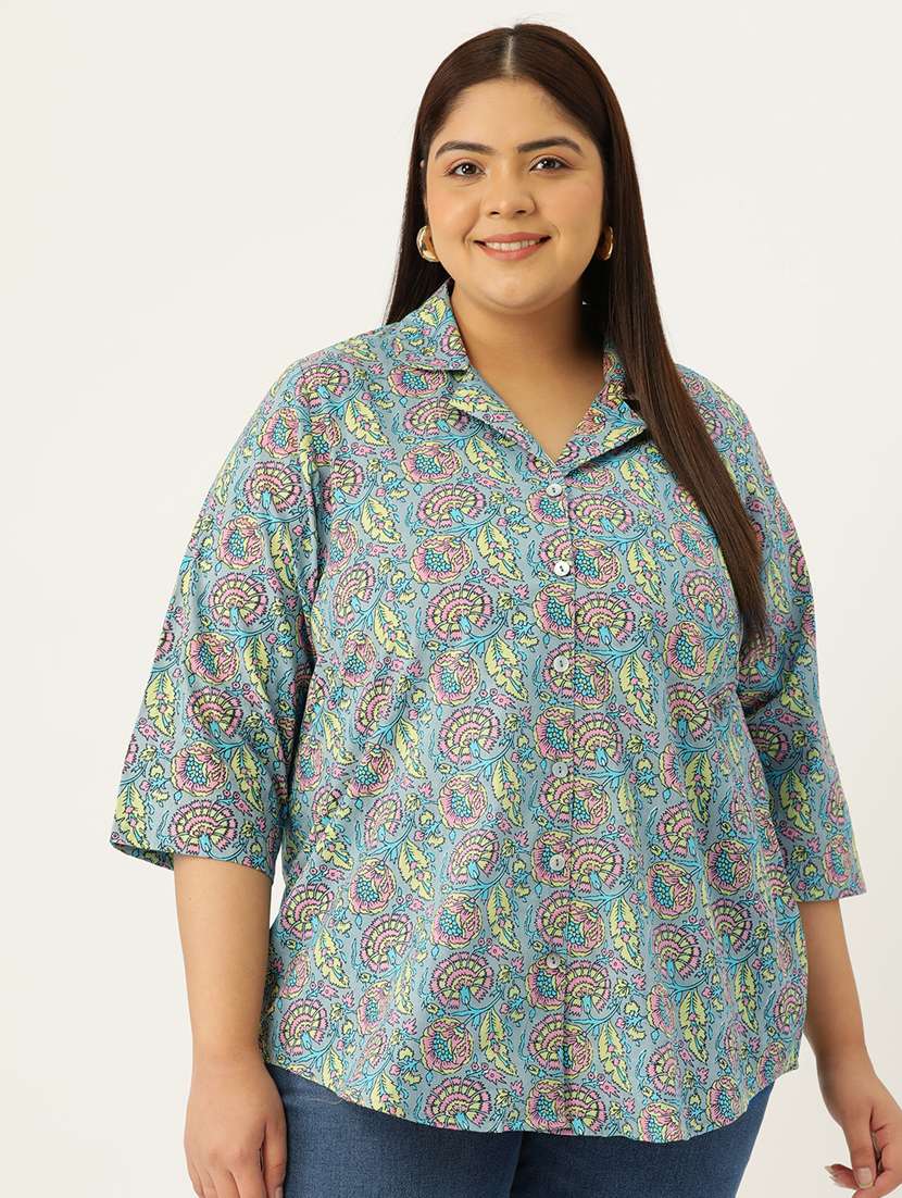 women printed cotton plus size shirt - 19875846 - Zoom Image - 0