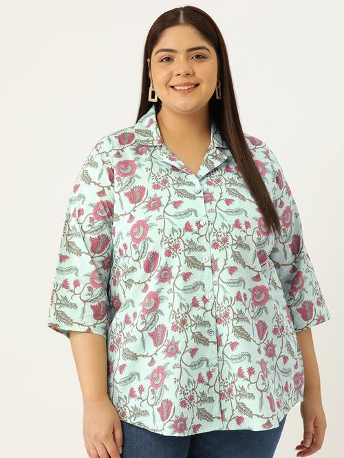 women printed cotton plus size shirt - 19875849 - Standard Image - 0