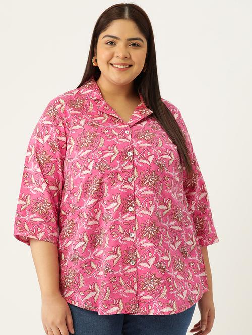 women printed cotton plus size shirt - 19875851 - Standard Image - 0