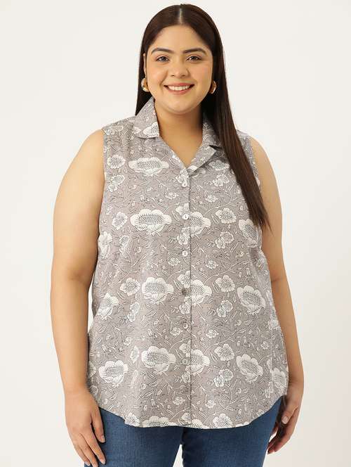 women printed cotton plus size shirt - 19875854 - Standard Image - 0