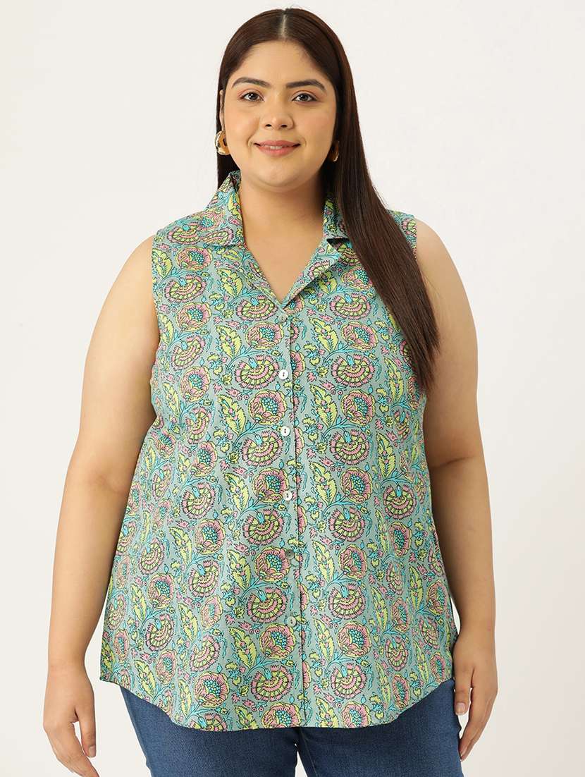 women printed cotton plus size shirt