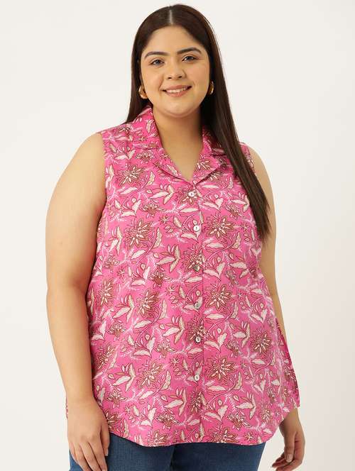 women printed cotton plus size shirt - 19875857 - Standard Image - 0