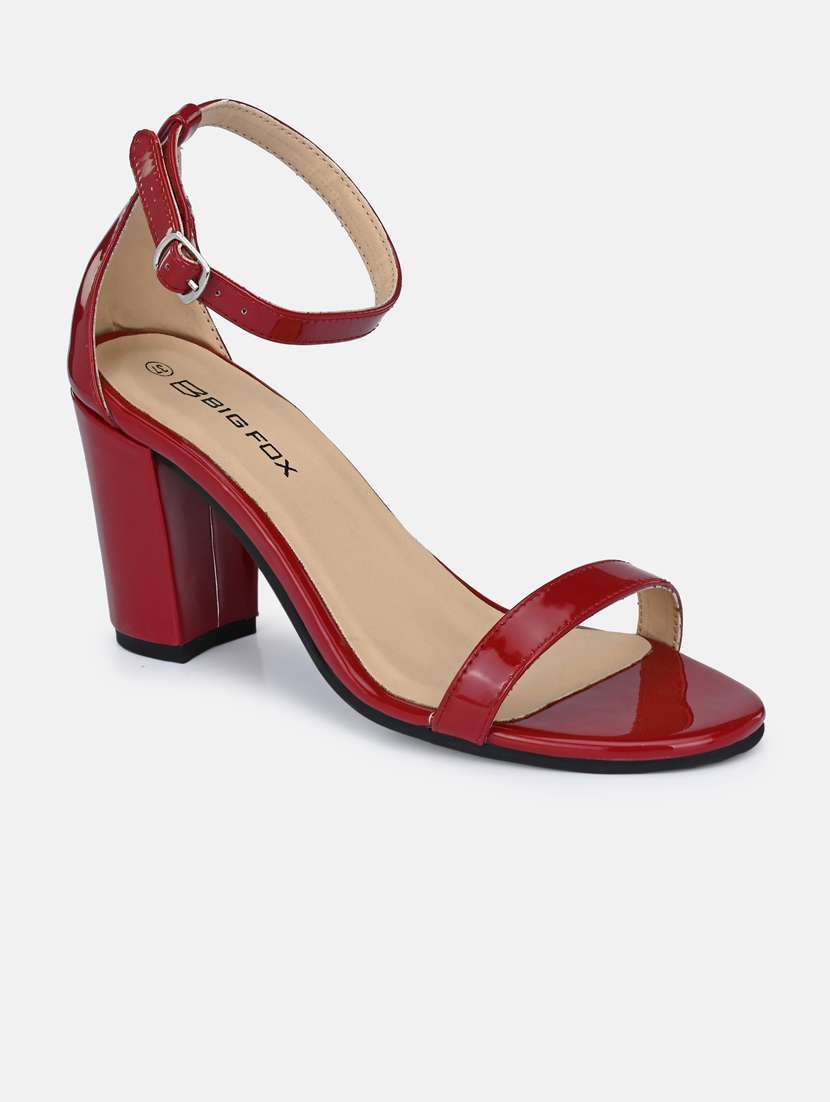 red synthetic ankle strap sandals