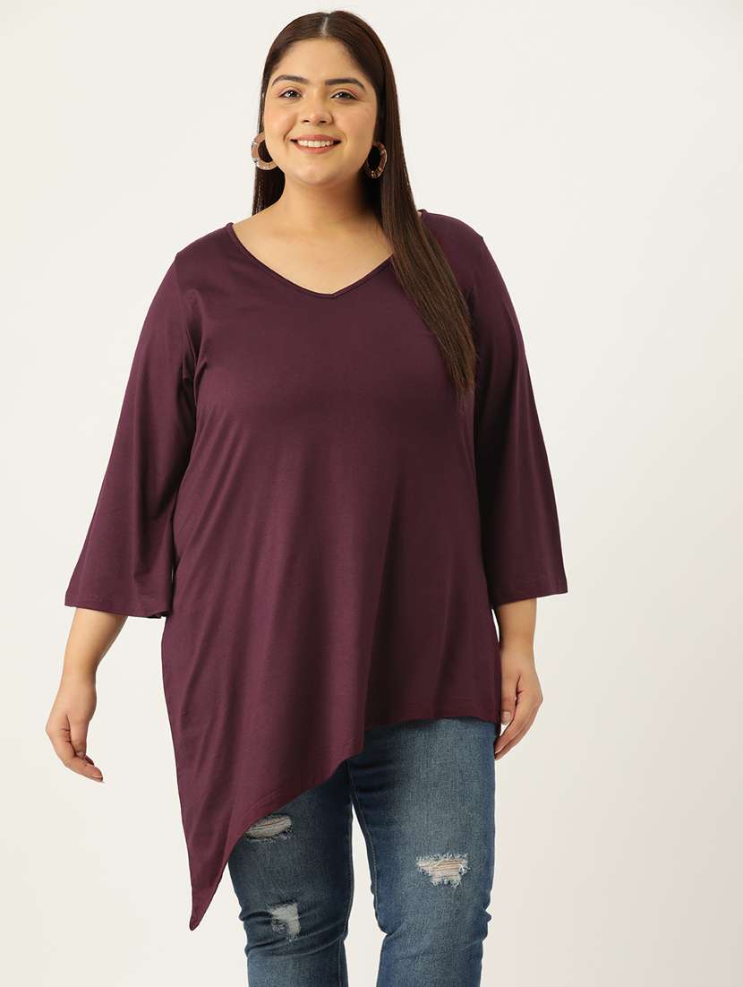women's asymmetric v neck top