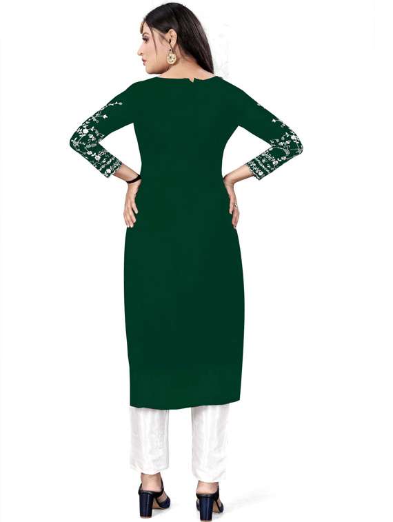 bottle green embroidered semi-stitched suit set - 19876355 -  Standard Image - 1