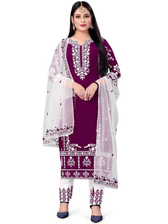 self design semi-stitched straight pant suits