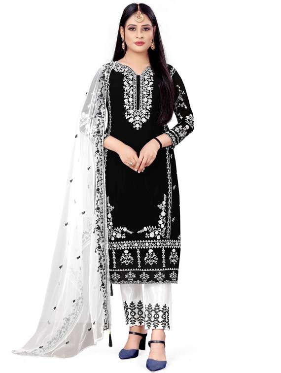 self design semi-stitched straight pant suits