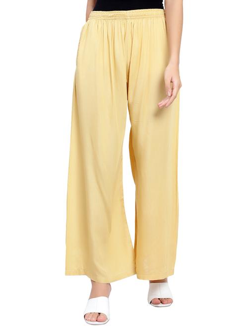 beige solid flared palazzo - 19876514 -  Standard Image - 0