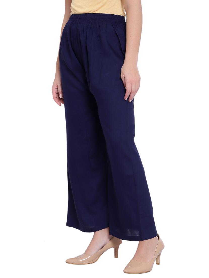 blue solid flared palazzo - 19876518 - Standard Image - 1