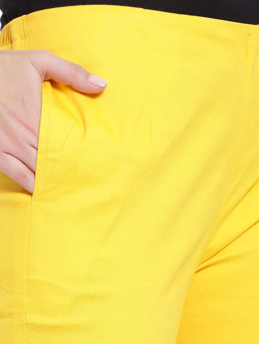 women solid yellow flat front trouser - 19876520 -  Standard Image - 4