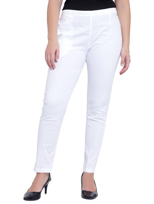 women solid white flat front trouser - 19876521 - Standard Image - 0
