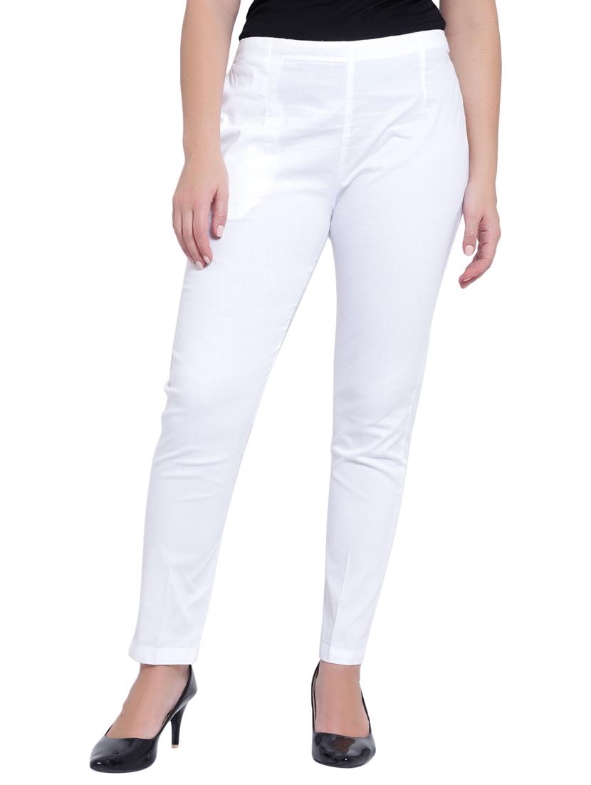 women solid white flat front trouser - 19876521 - Zoom Image - 0