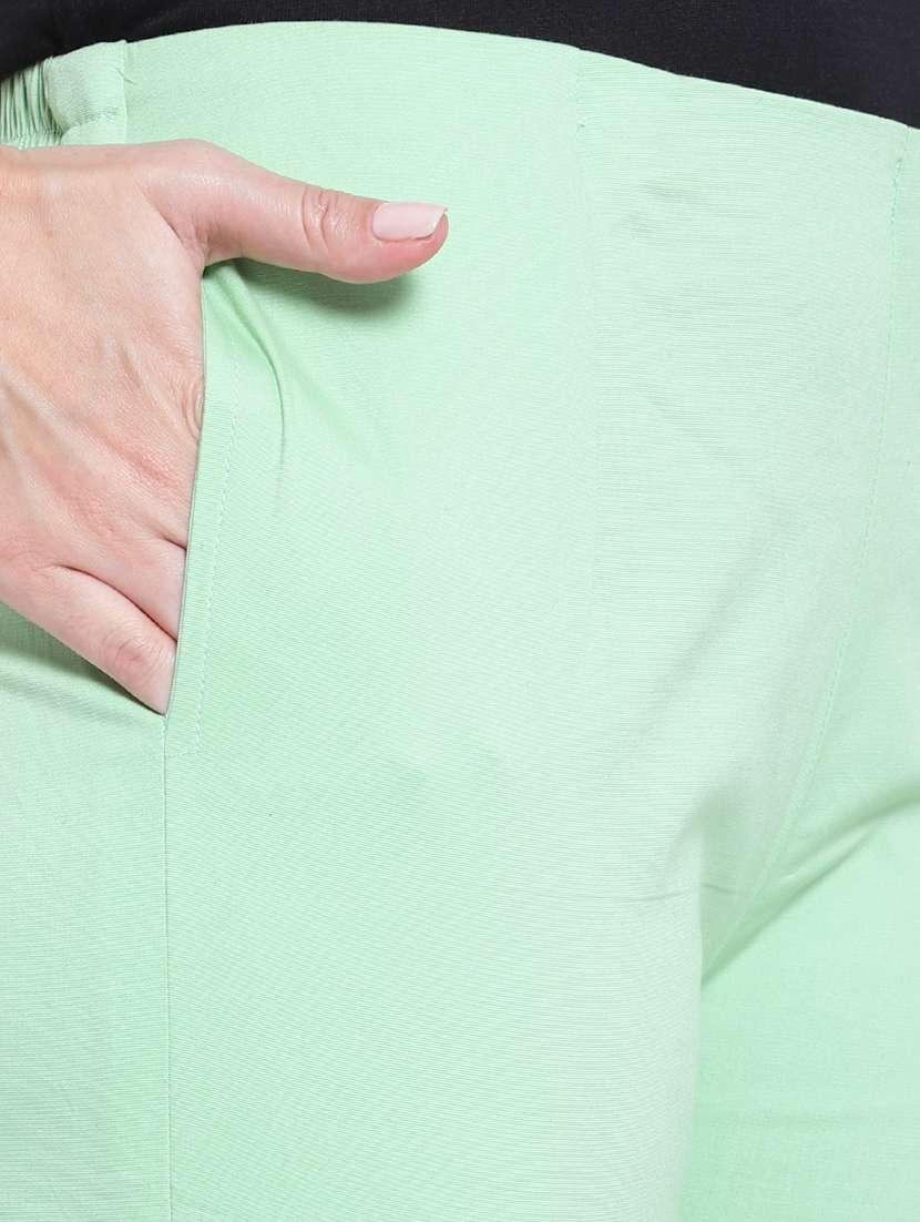 women solid green flat front trouser - 19876523 -  Standard Image - 4