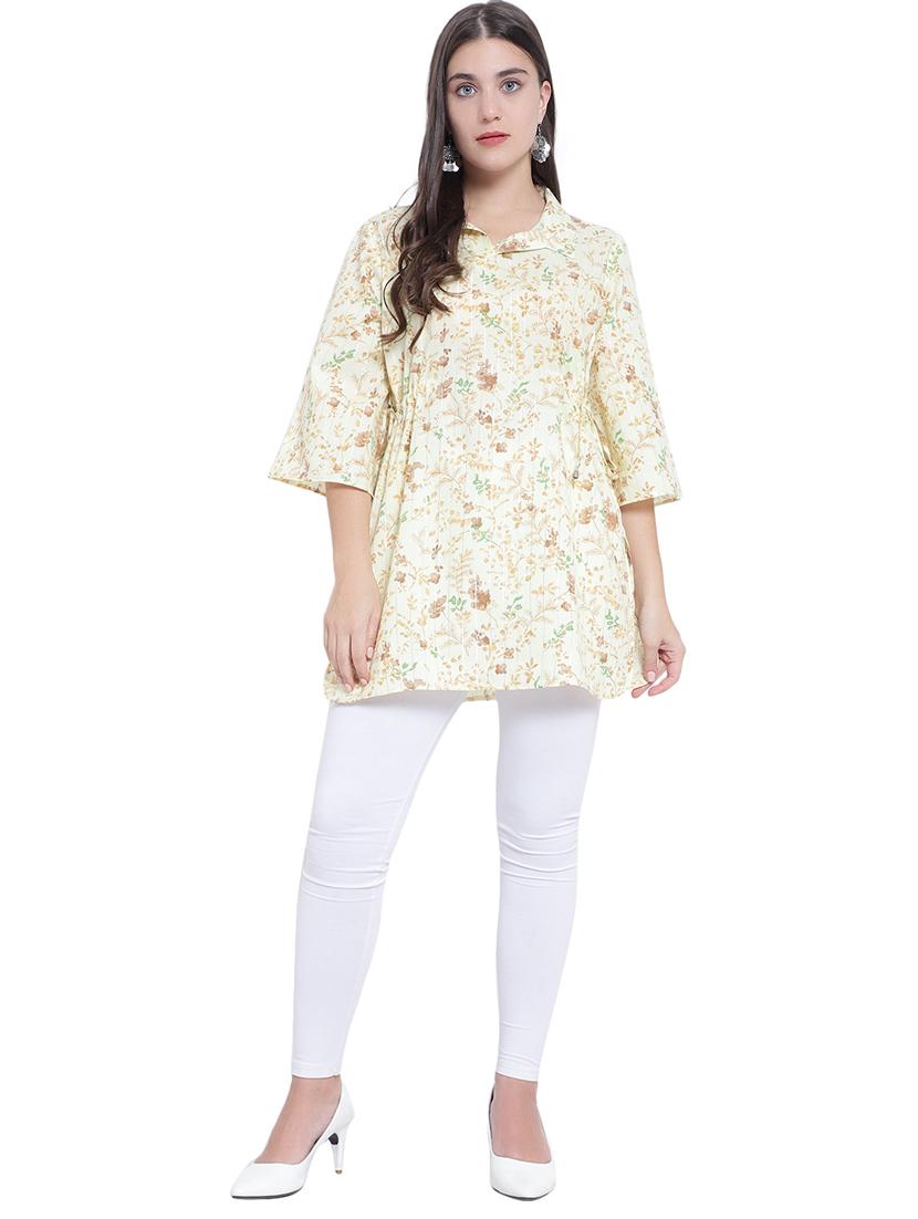 yellow floral print shirt collar regular tunic - 19876529 - Standard Image - 4