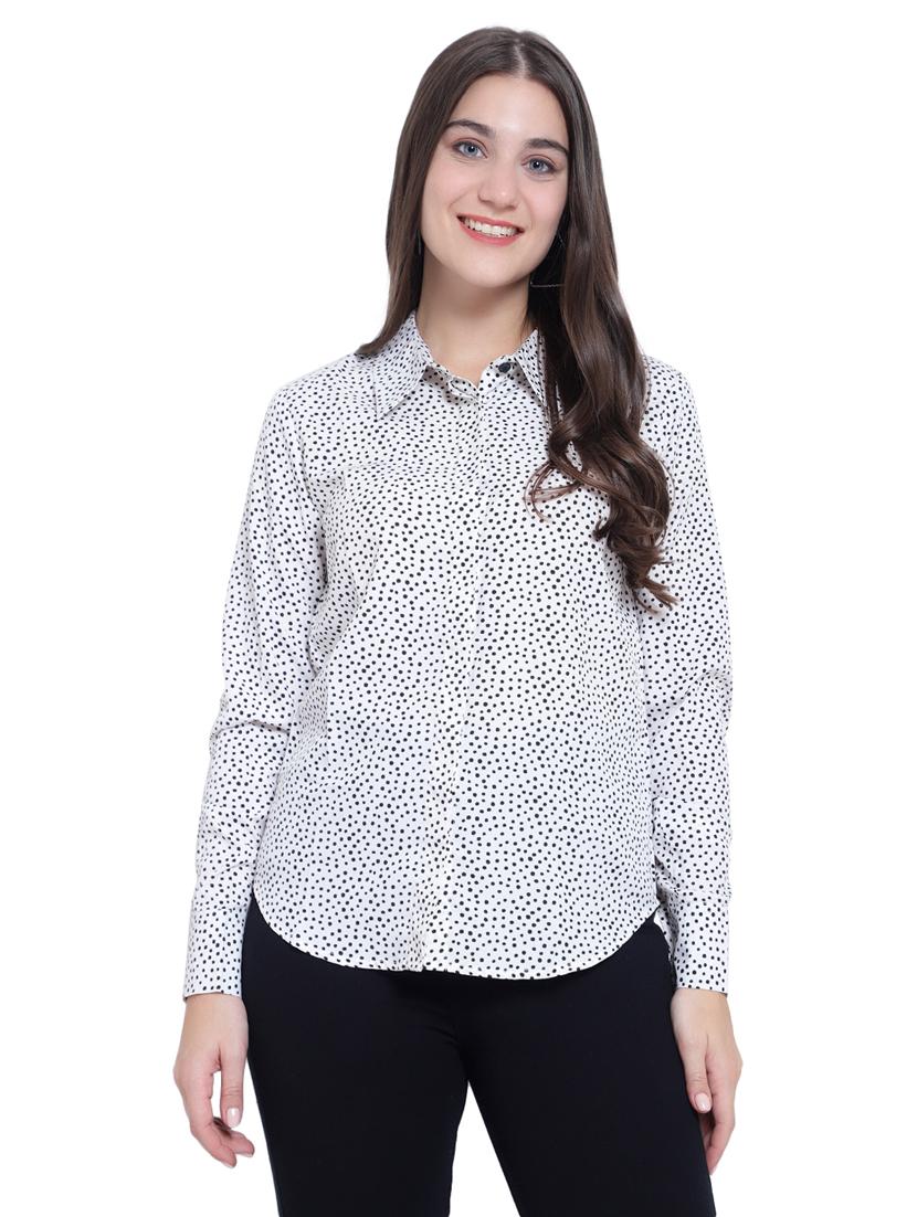 white polka doted long sleeves regular shirt - 19876542 - Zoom Image - 0