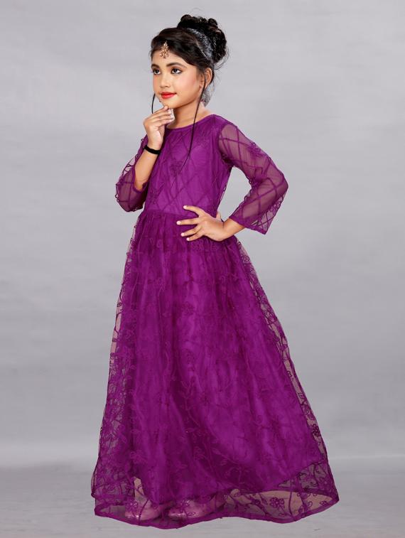 girls purple embroidered net party gown - 19877221 -  Standard Image - 1